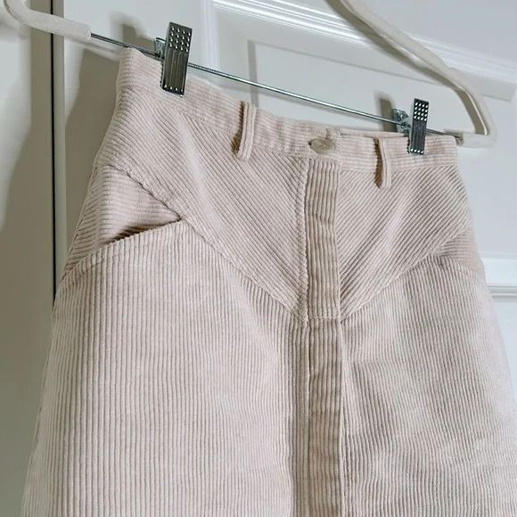 Corduroy mini skirt button front closure pockets belt loop high waist - Picture 3 of 5